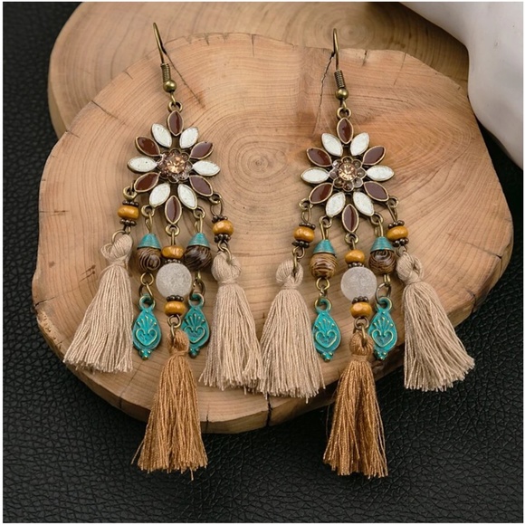BellanBlue Jewelry - Boho Tassel Floral enamel Drop Earrings